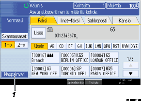Käyttöpaneelin näytön näppäimet numeroituina