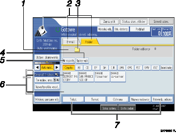 Ilustracja ekranu panelu operacyjnego z odsyaczami numerowanymi