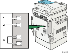 Illustrazione del collegamento alla linea telefonica (illustrazione numerata)