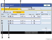 Illustrazione schermata pannello di controllo con didascalie numerate
