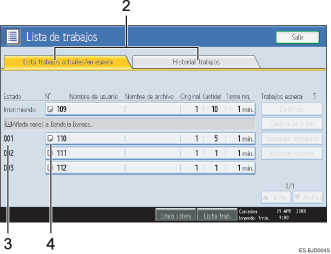 Ilustraci&oacute;n con leyenda numerada de la pantalla del panel de operaciones