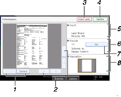 Bild på användarpanelens skärm (numrerade detaljer) 