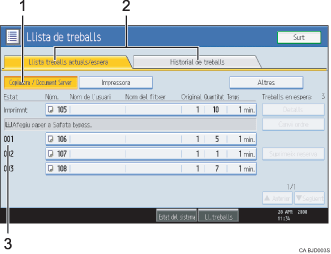 Il·lustració de la pantalla del panell d'operacions numerada