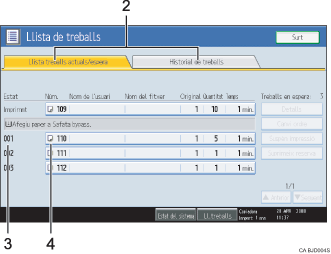 Il·lustració de la pantalla del panell d'operacions numerada