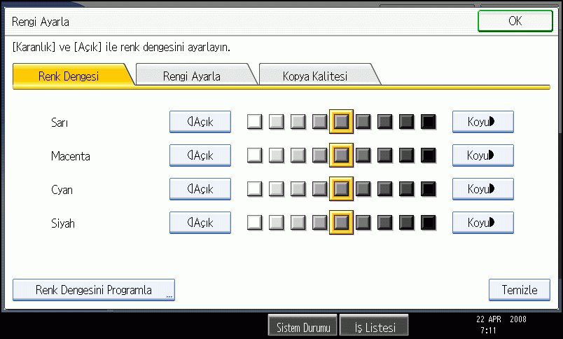 İşlem paneli ekranının gösterimi