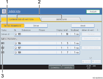 Illustrasjon av skjermpanelet med nummererte bildetekster.