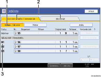 Nummereret illustration p&aring; betjeningspanelet