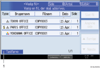 Nummereret illustration af sk&aelig;rmen p&aring; betjeningspanelet