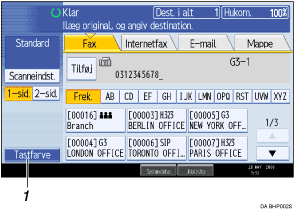 Nummereret illustration af displayet på betjeningspanelet