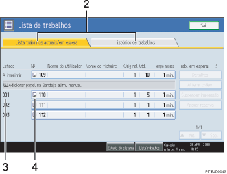 Imagem do ecrã do painel de operações, imagem de destaque numerado