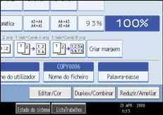 Imagem do ecrã do painel de operação