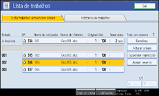 Imagem do ecrã do painel de operações