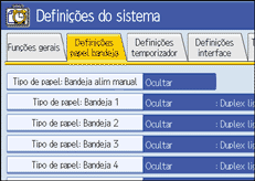 Imagem do ecrã do painel de operações