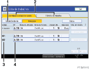 Imagem numerada da imagem do ecrã do painel de operações