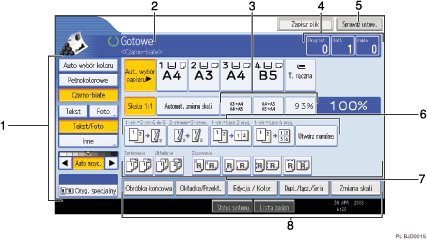 Ilustracja ekranu panela operacyjnego - wywołane funkcje z numeracją