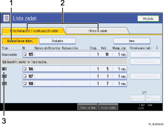 Ilustracja ekranu panela operacyjnego - wywołane funkcje z numeracją