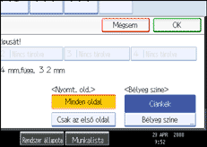 A kezelőpanel képernyőjének bemutatása