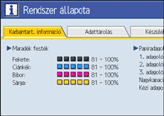 A kezelőpanel képernyője