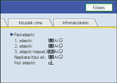 A kezelőpanel képernyője