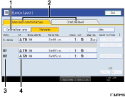 Illustrazione schermata pannello di controllo con didascalie numerate