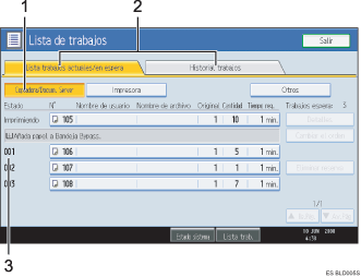 Ilustraci&oacute;n con leyenda numerada de la pantalla del panel de operaciones