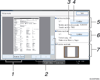 Ilustración de leyenda numerada de la pantalla del panel de operaciones