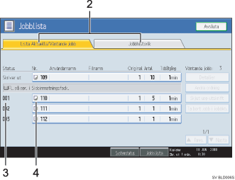 Bild av användarpanelen (numrerade detaljer)