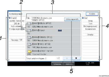 Bild på användarpanelens skärm (numrerade detaljer)
