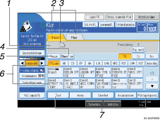 Bild på användarpanelens skärm (numrerade detaljer)