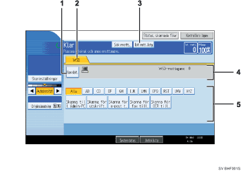 Bild på användarpanelens skärm (numrerade detaljer)
