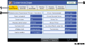 schermafbeelding van het bedieningspaneel (illustratie met nummers en benoemingen)