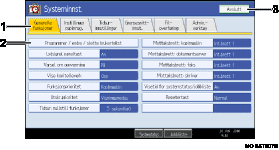 skjermillustrasjon av funksjonspanel (nummerert bildetekst)