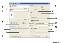 Illustrasjon av applikasjonsskjerm med nummererte forklaringer.