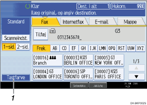 Nummereret illustration af sk&aelig;rm p&aring; betjeningspanel