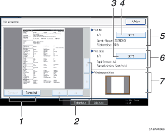 Nummereret illustration af sk&aelig;rm p&aring; betjeningspanel
