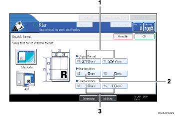 Nummereret illustration af sk&aelig;rm p&aring; betjeningspanel