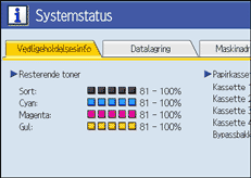Illustration af skærmen på betjeningspanelet