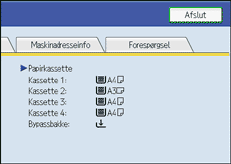 Illustration af skærmen på betjeningspanelet