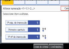 Imagem do ecrã do painel de operação