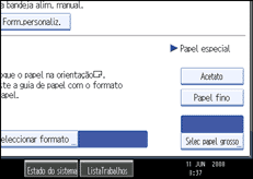 Imagem do ecrã do painel de operação