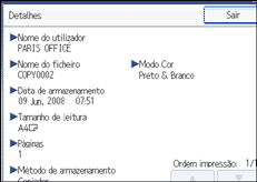 Imagem do ecrã do painel de operação