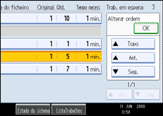 Imagem do ecrã do painel de operação
