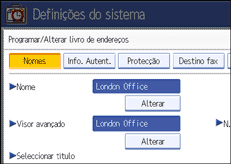 Ilustração do ecrã do painel de operação