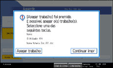 Imagem do ecrã do painel de operações