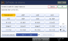 Imagem do ecrã do painel de operação