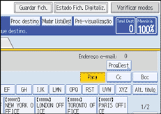 Ilustração do ecrã do painel de operação