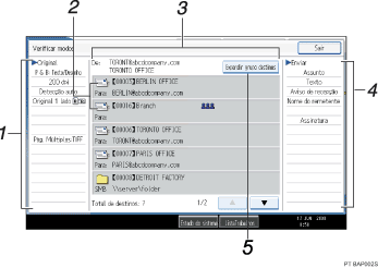 Ilustração de referência numerada da ilustração do ecrã do painel de operação
