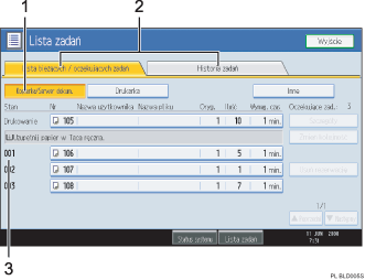 Ilustracja ekranu panela operacyjnego - wywołane funkcje z numeracją