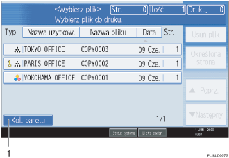 Ilustracja ekranu panela operacyjnego - wywołane funkcje z numeracją