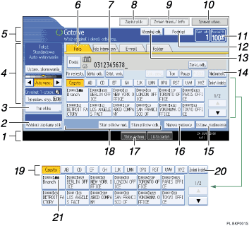 Ilustracja ekranu panela operacyjnego z numeracją
